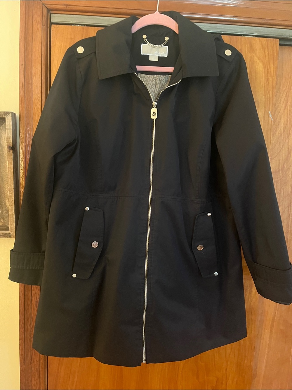 Michael Kors Black Women's Zip-Front Rain Coat